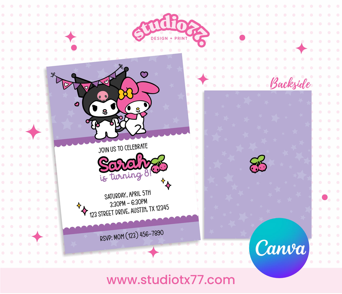 Kawaii Kuromi & My Melody Invitation