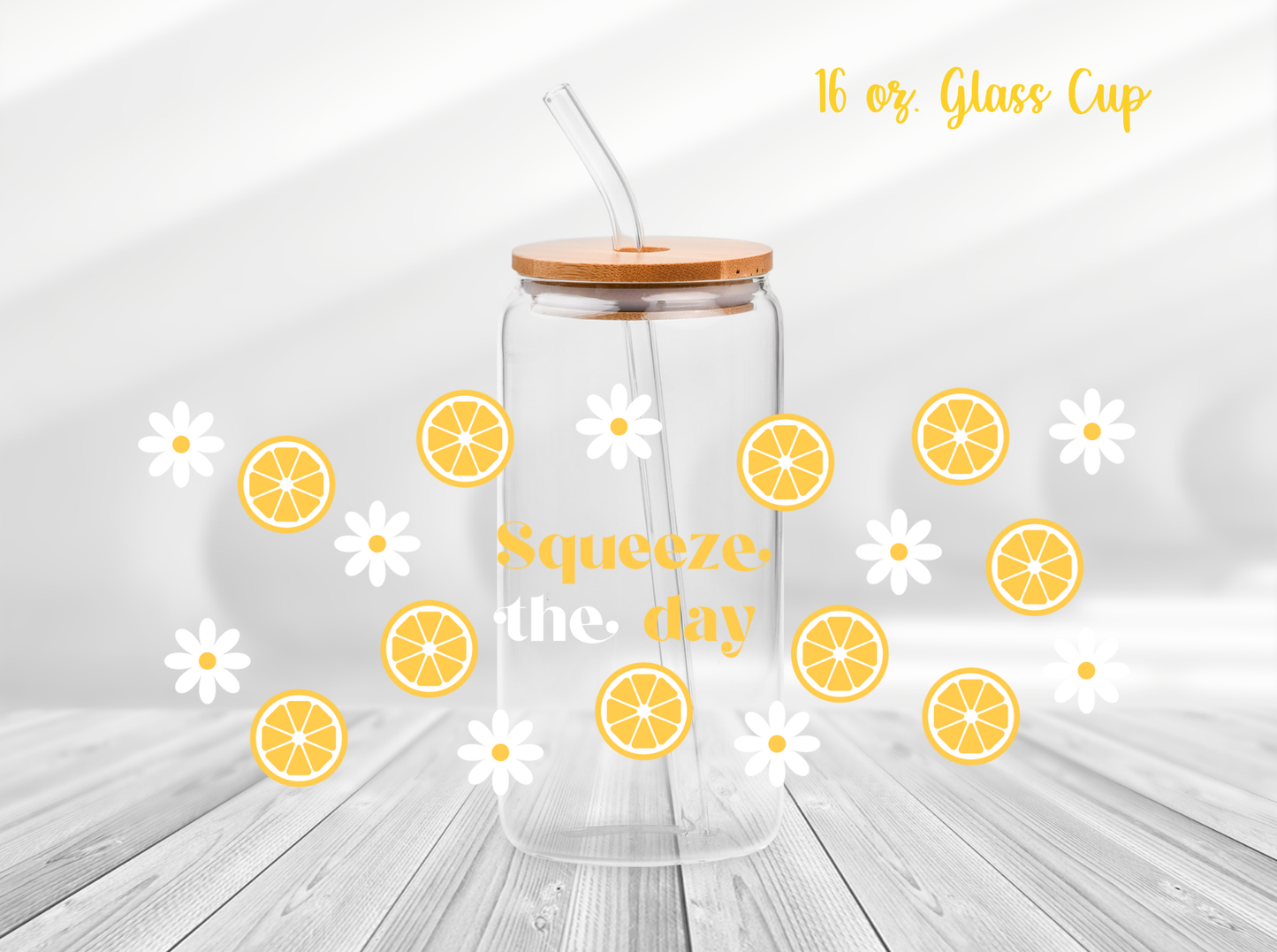 Squeeze the Day Lemon 16 oz. Glass Cup