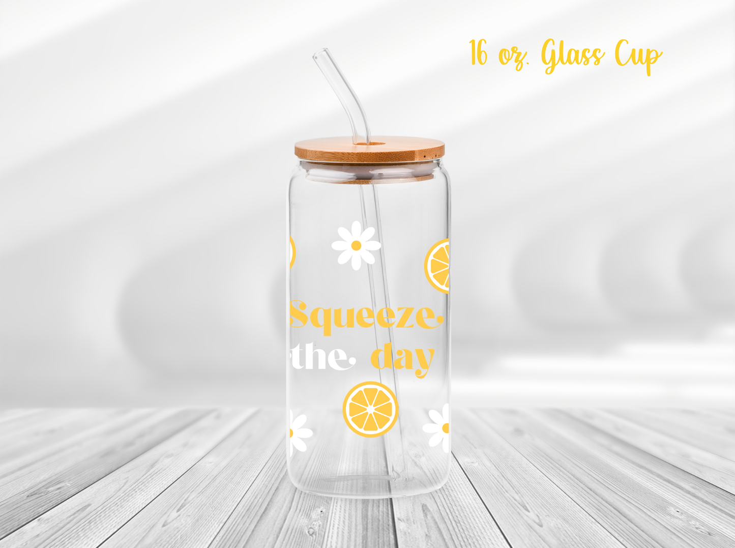 Squeeze the Day Lemon 16 oz. Glass Cup