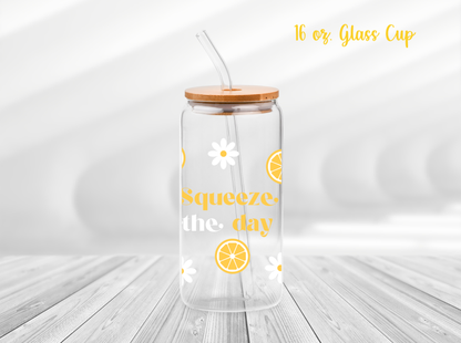 Squeeze the Day Lemon 16 oz. Glass Cup