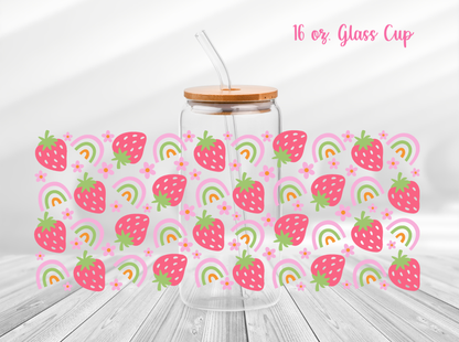 Strawberries and Rainbows 16 oz. Glass Cup