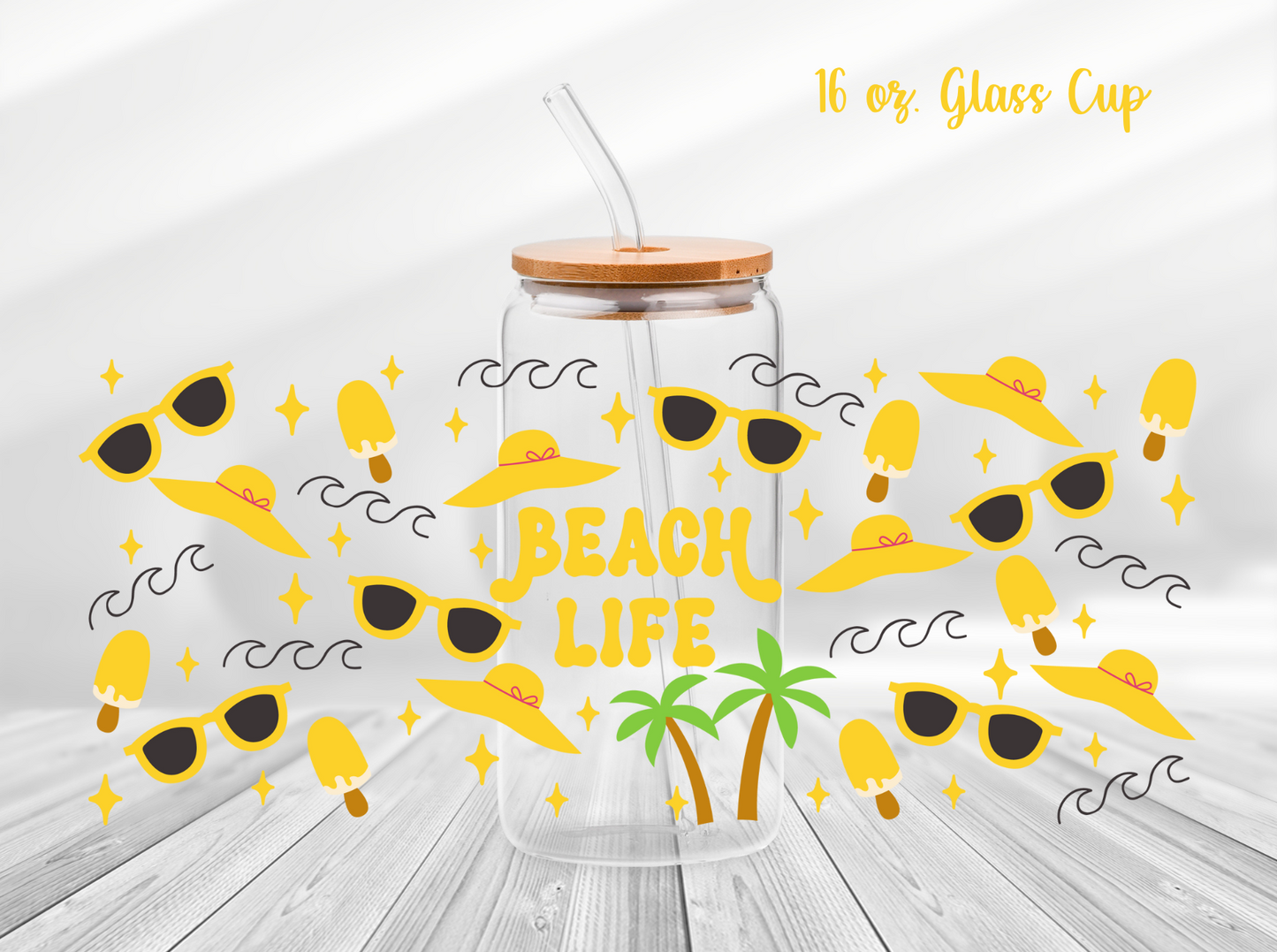 Beach Life Summer 16 oz. Glass Cup