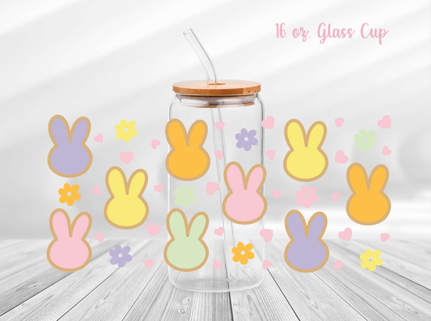 Easter Bunny with Flower 16 oz. Glass Cup