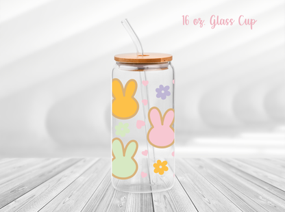 Easter Bunny with Flower 16 oz. Glass Cup