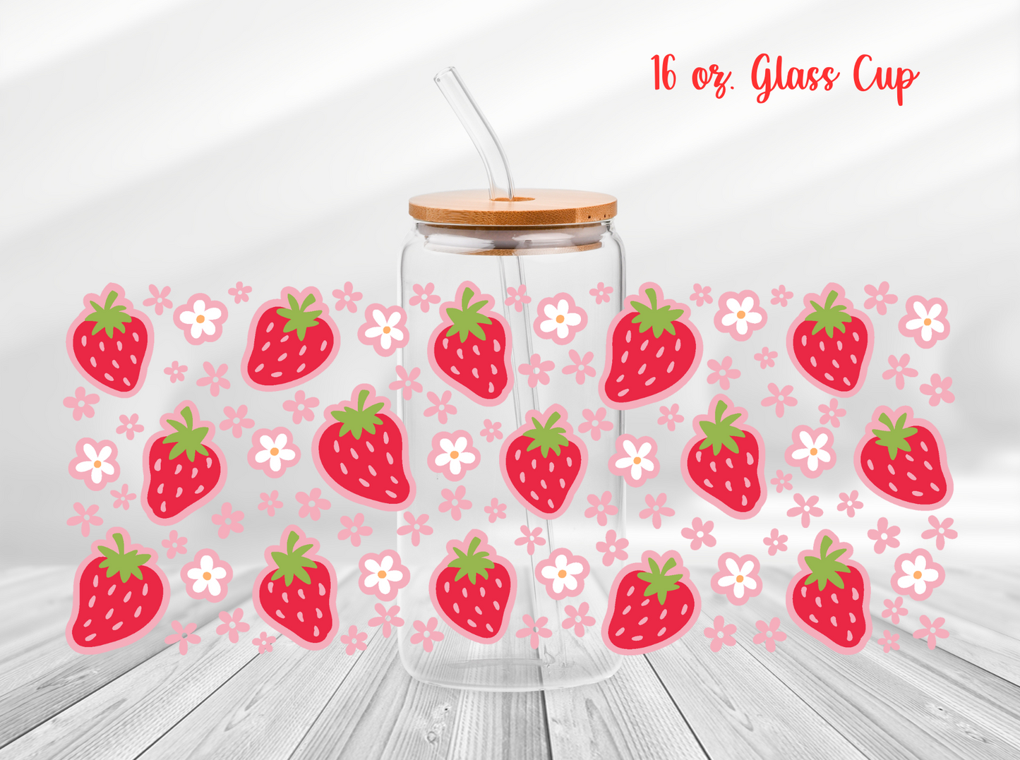 Strawberries And Daisies 16 oz. Glass Cup