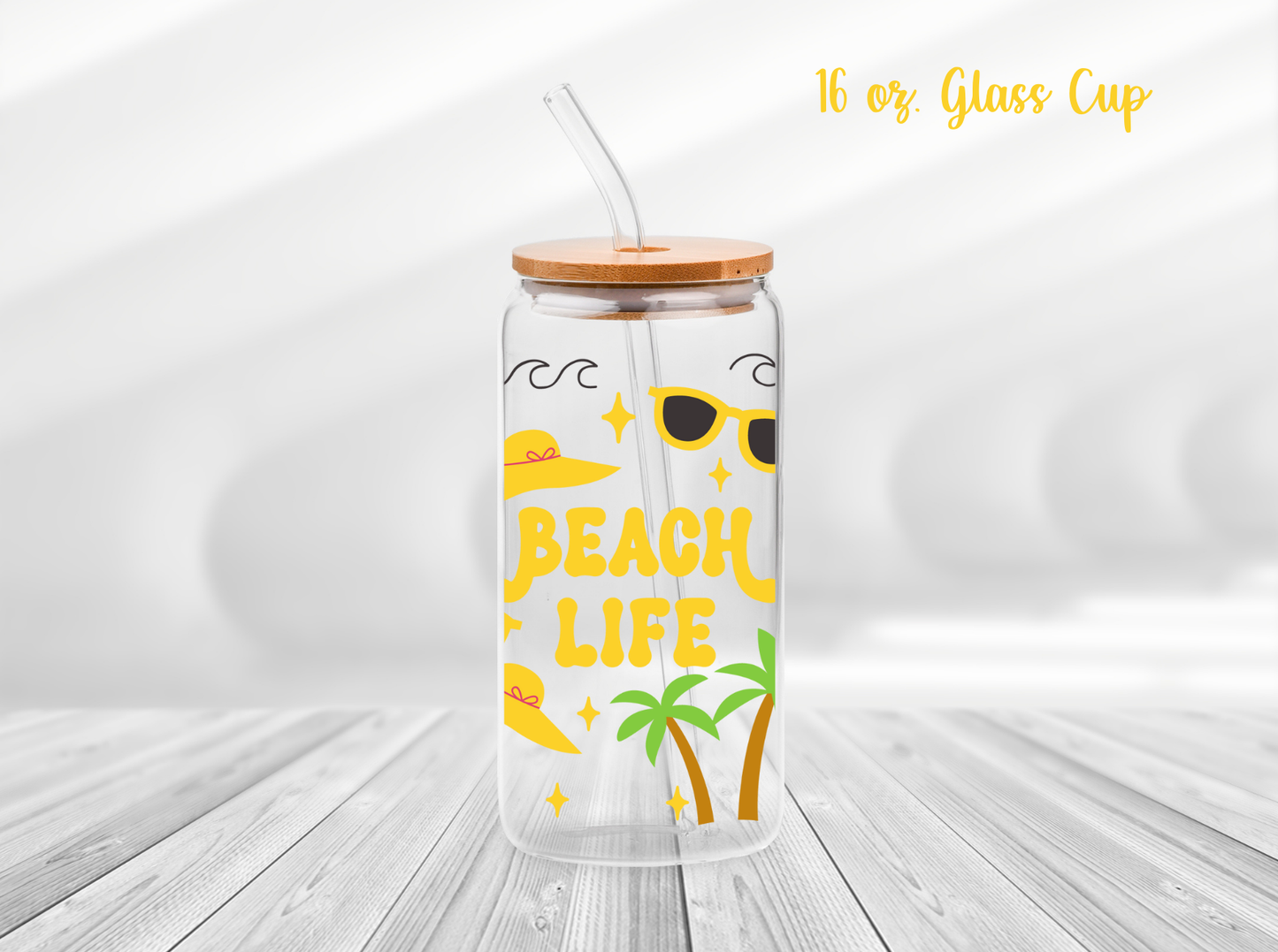 Beach Life Summer 16 oz. Glass Cup