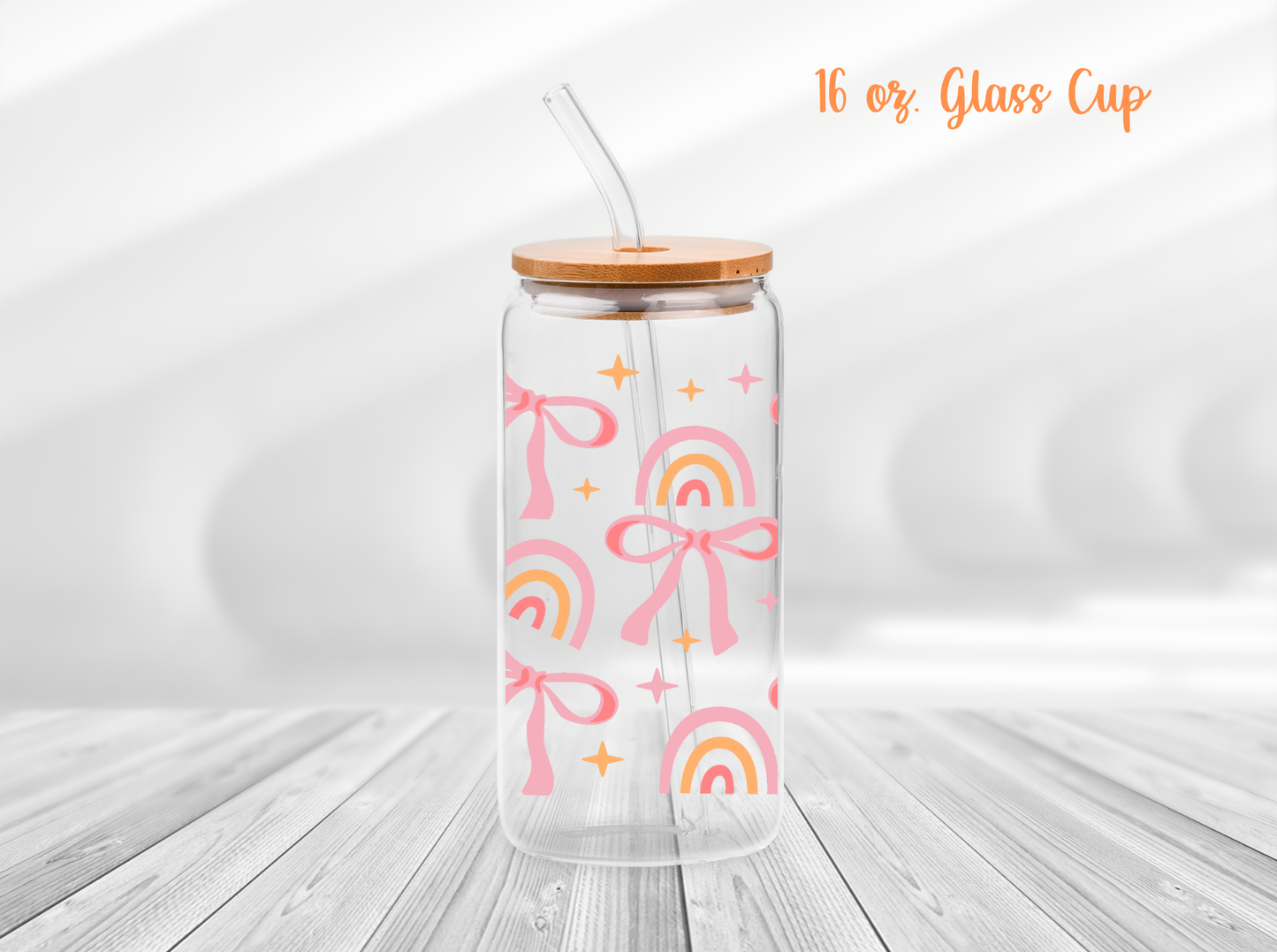 Pink Bows and Rainbows 16 oz. Glass Cup