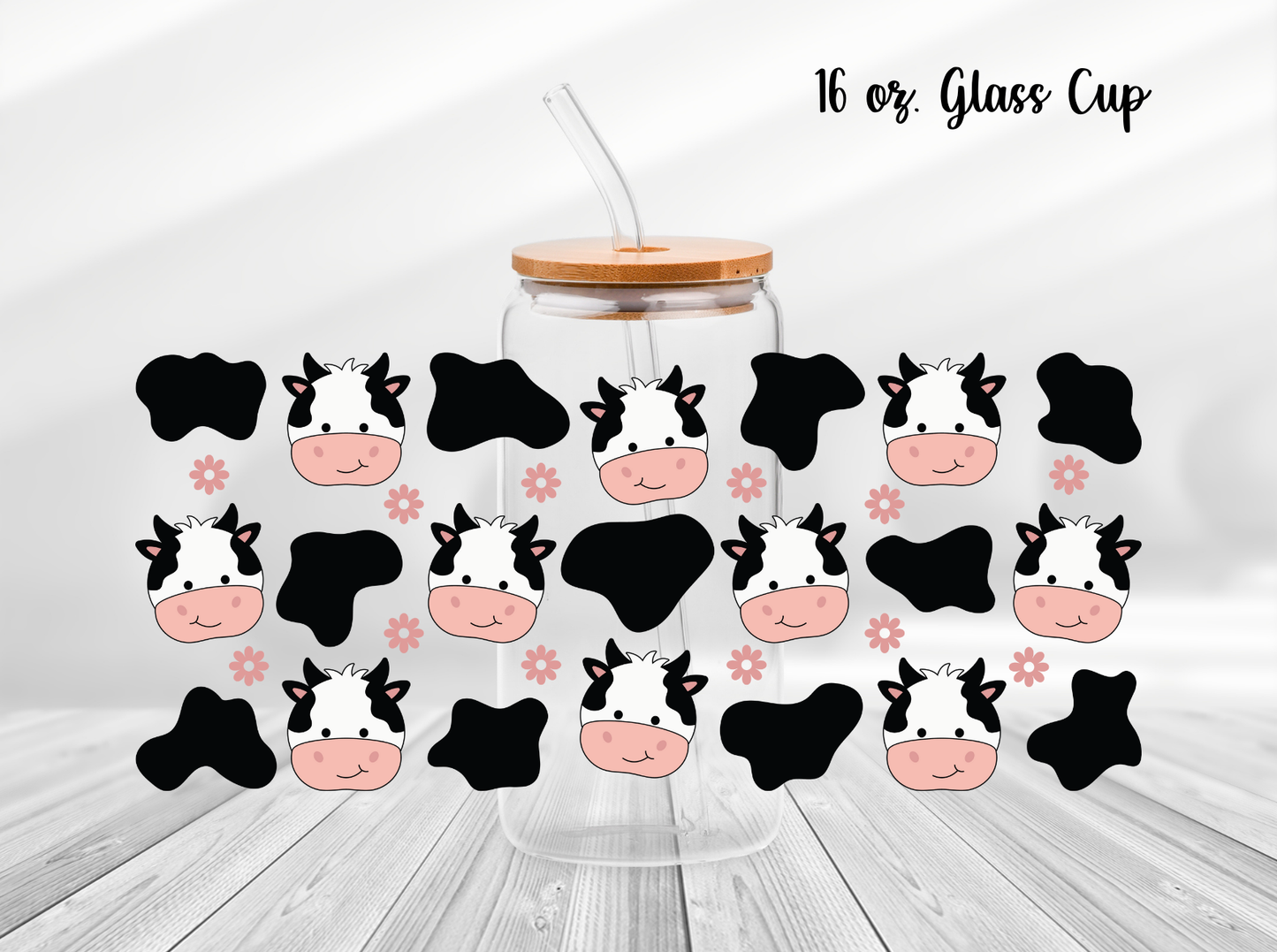 Cute Cow 16 oz. Glass Cup