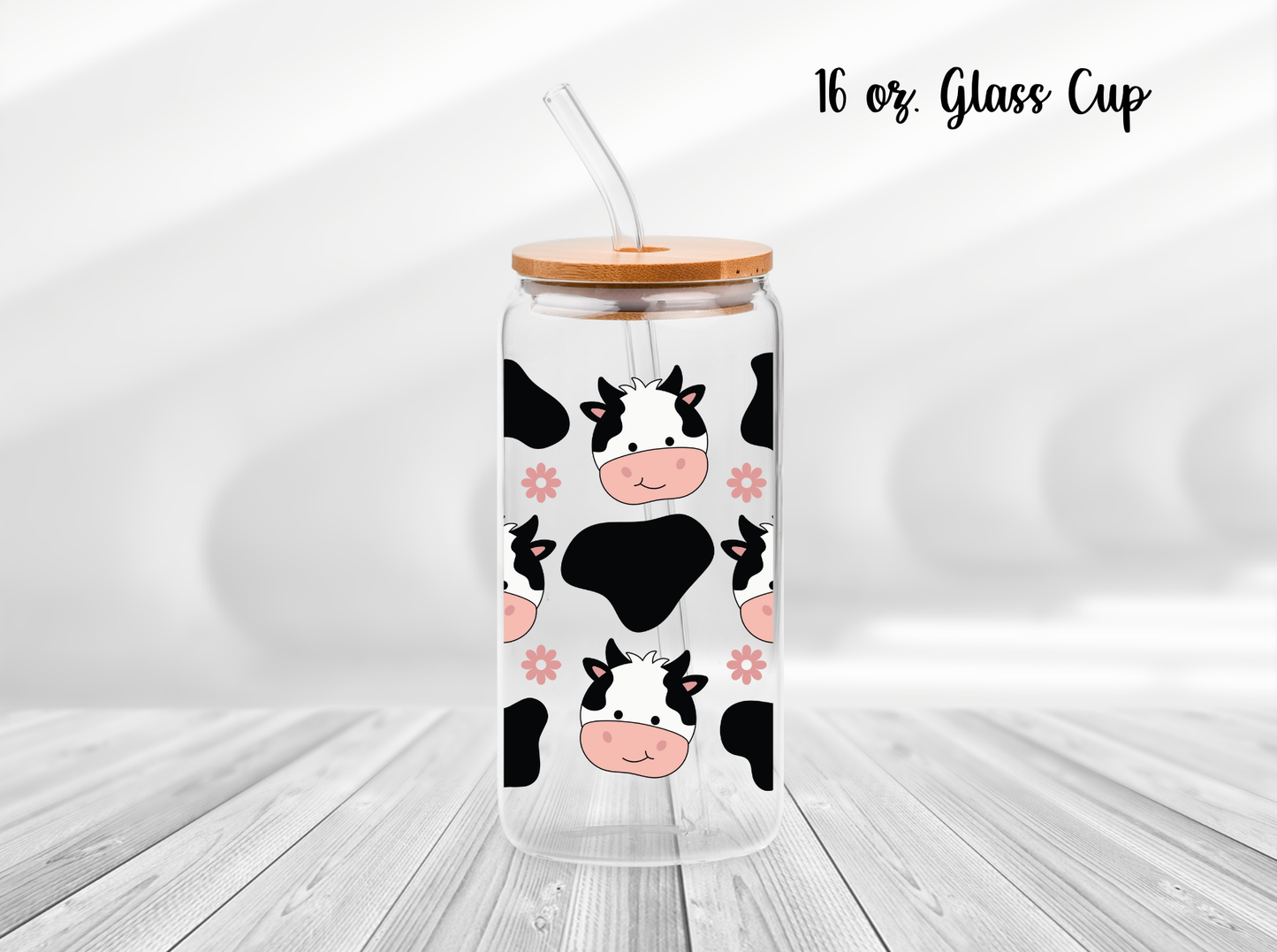 Cute Cow 16 oz. Glass Cup