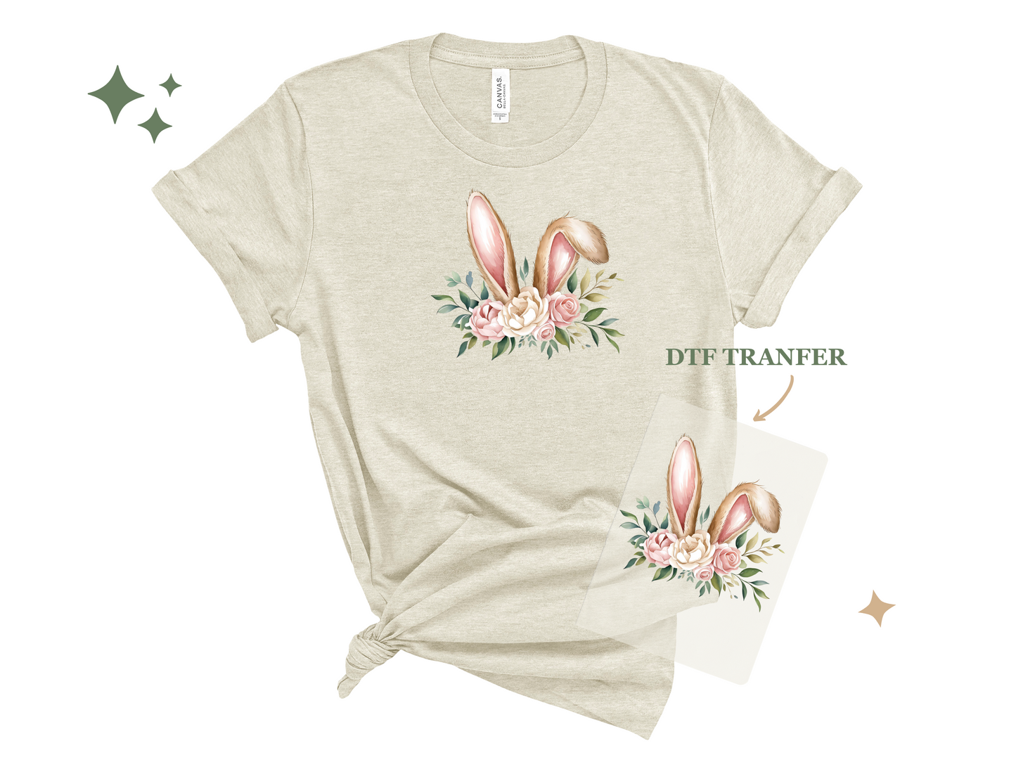 Blush Floral Easter Bunny Ears / DTF Transfer