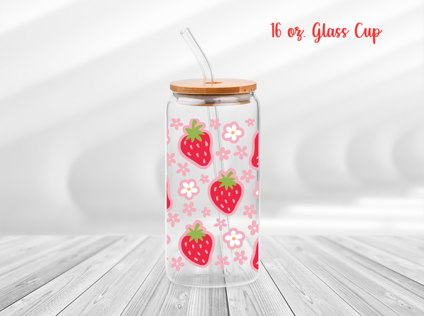 Strawberries And Daisies 16 oz. Glass Cup