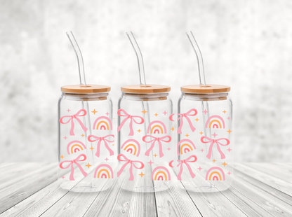 Pink Bows and Rainbows 16 oz. Glass Cup