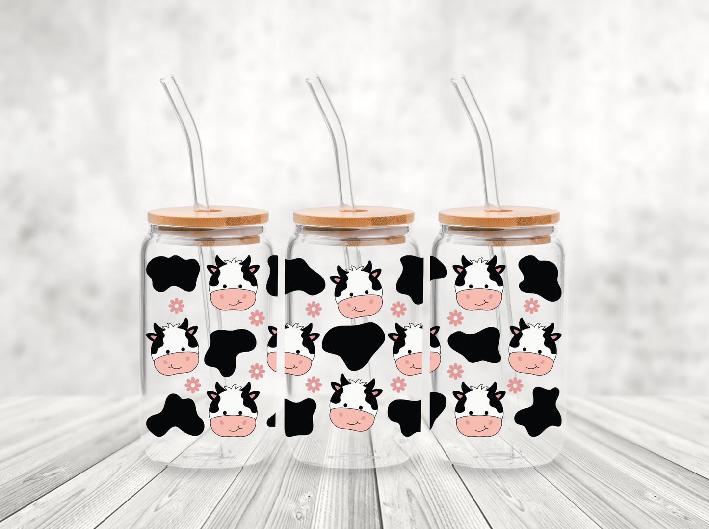 Cute Cow 16 oz. Glass Cup