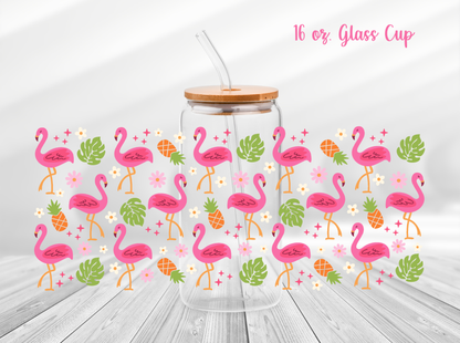 Summer Flamingo 16 oz. Glass Cup