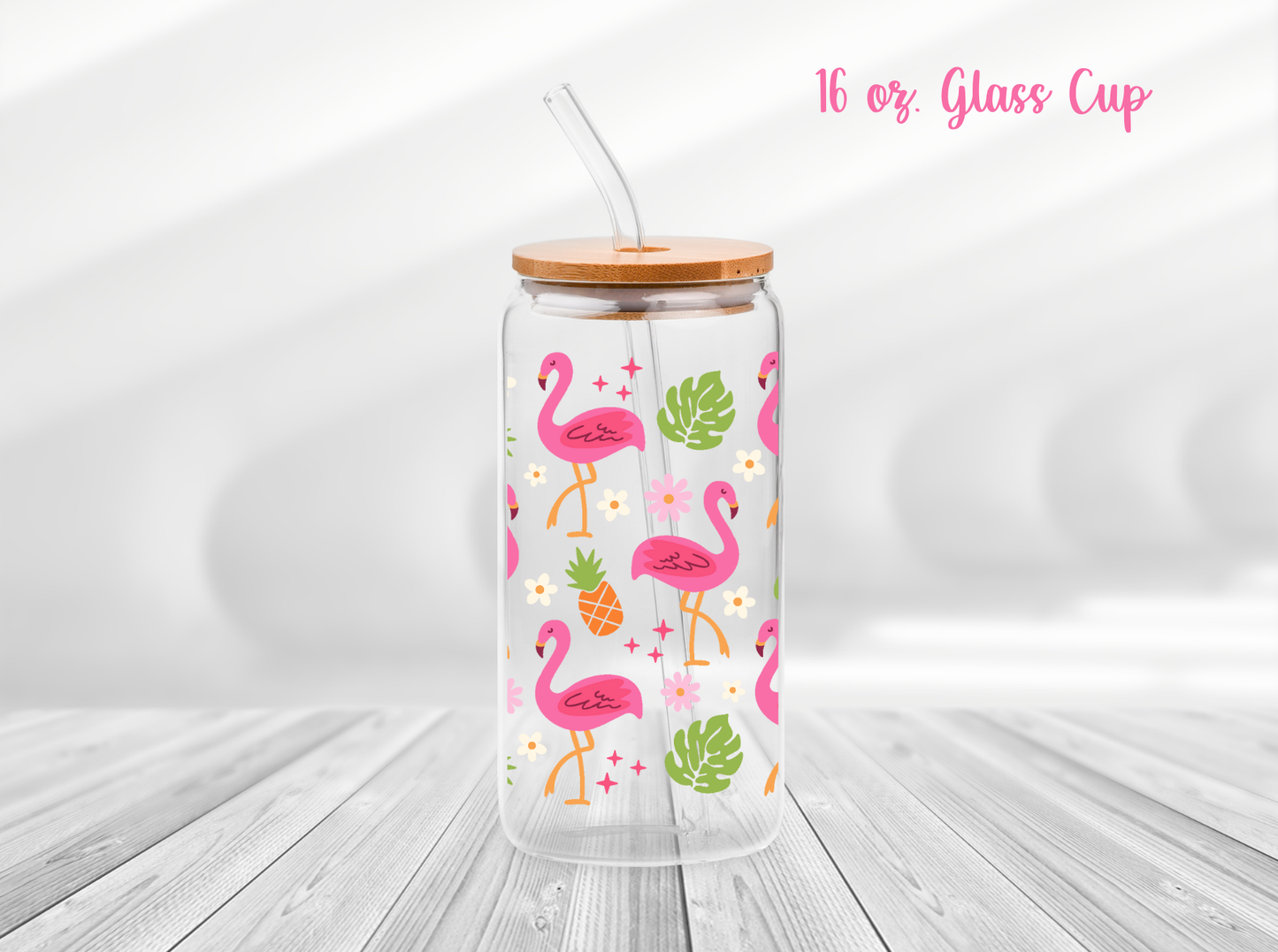 Summer Flamingo 16 oz. Glass Cup