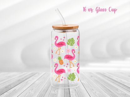 Summer Flamingo 16 oz. Glass Cup