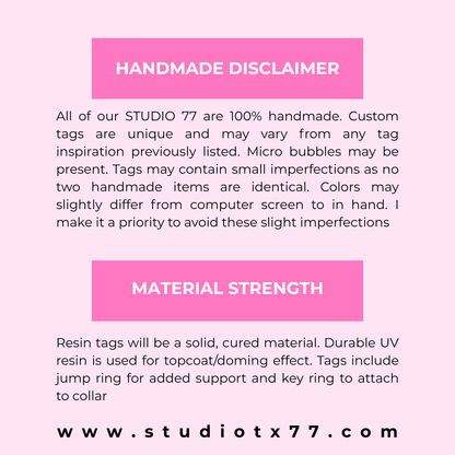 Custom Pet Tag: Handmade Resin Dog ID Tag, Personalized Name & Number COCOA STRAWBERRIES