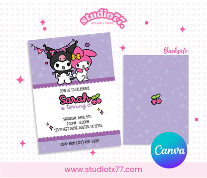 Kawaii Kuromi & My Melody Invitation